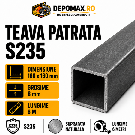 Teava patrata 160 x 160 x 8 mm, 6 metri